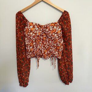 Madden NYC Floral Shirred Print Peasant Top Size Large